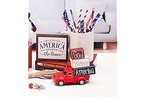 Vintage 4th of July Red Truck Decor for Farmhouse Rustic Decor
