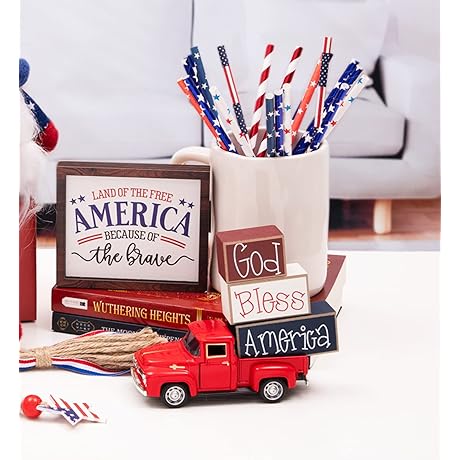 Vintage 4th of July Red Truck Decor for Farmhouse Rustic Decor