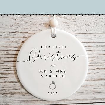 Our First Christmas Just Married Ornament 2025, Mr and Mrs Wedding Gift, 1st Year Xmas Keepsake, Marriage Gift for Couples