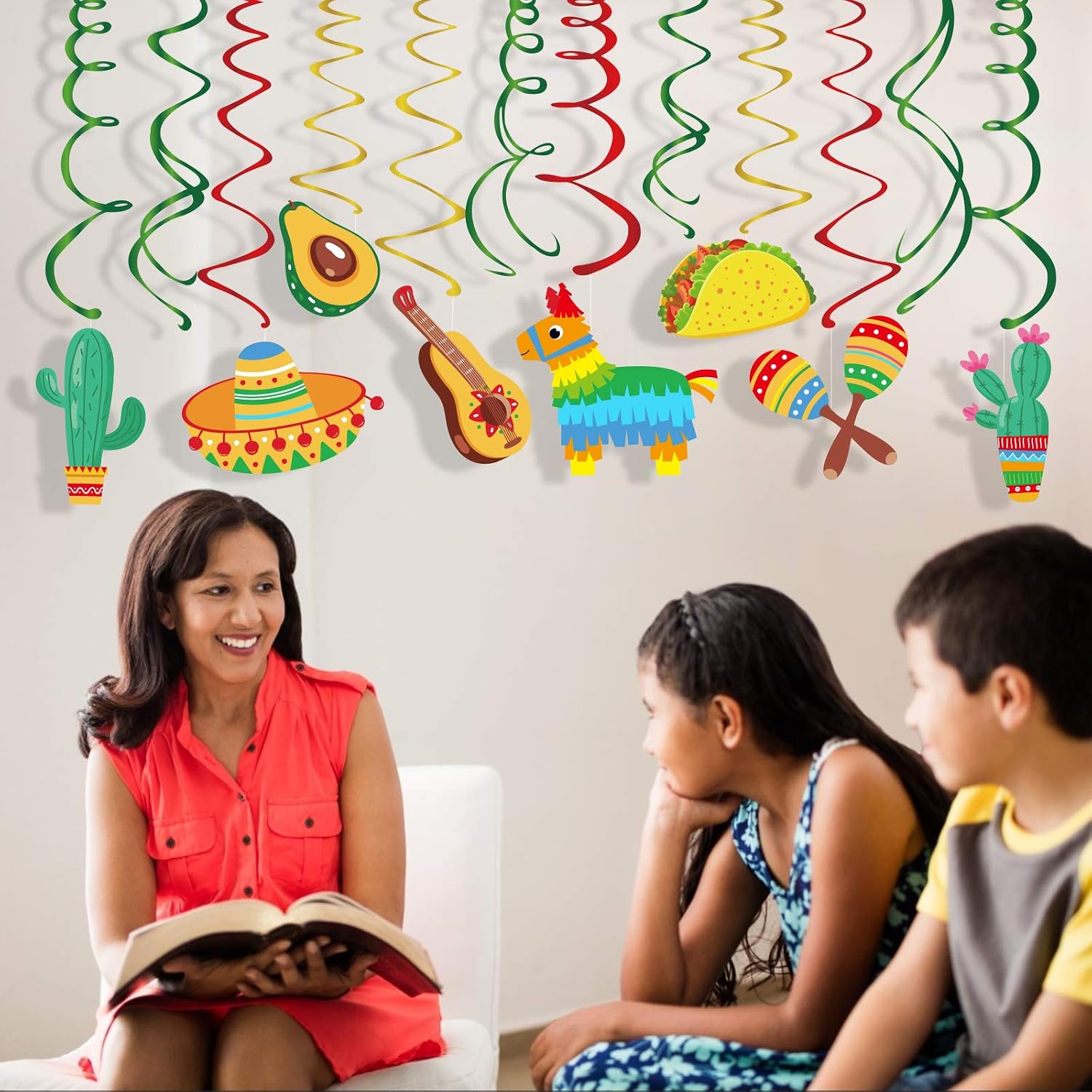 15Pcs Mexican Fiesta Party Decorations Hanging Swirl Decorations Cinco De Mayo Party Supplies Mexican Birthday Theme Ceiling Decoration Boys Girls Shower