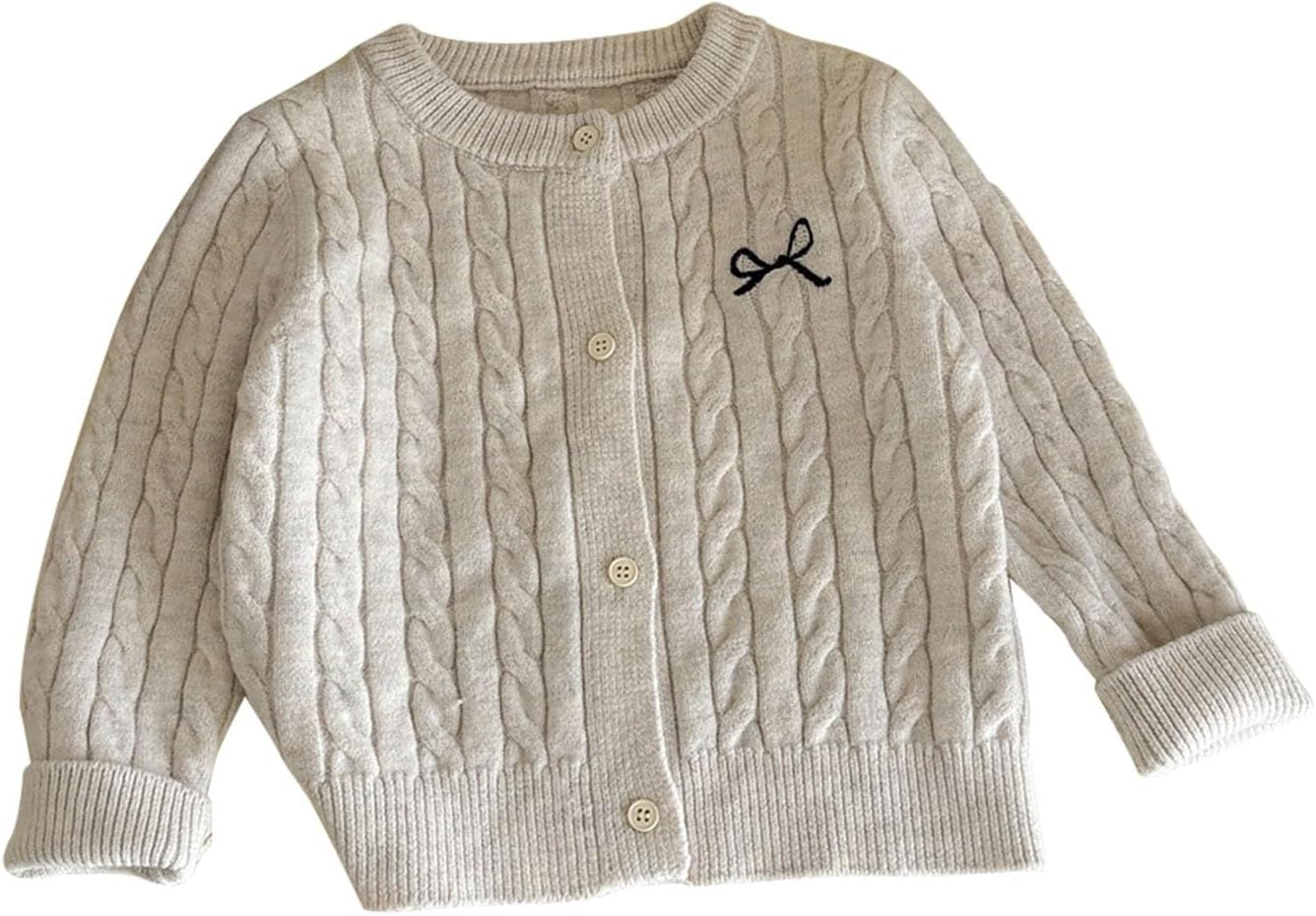 Kids Girls Bow Sweater Cardigan Toddler Cable Plain Knitted UniformButton Down Shrug Soft Crewneck Long Sleeve Jacket