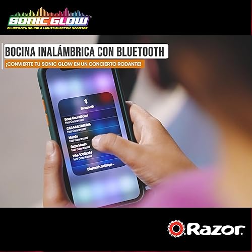 Miniatura 3 de Razor Sonic Glow Scooter eléctrico negro con luces LED y altavoz inalámbrico Bluetooth, (13112110)