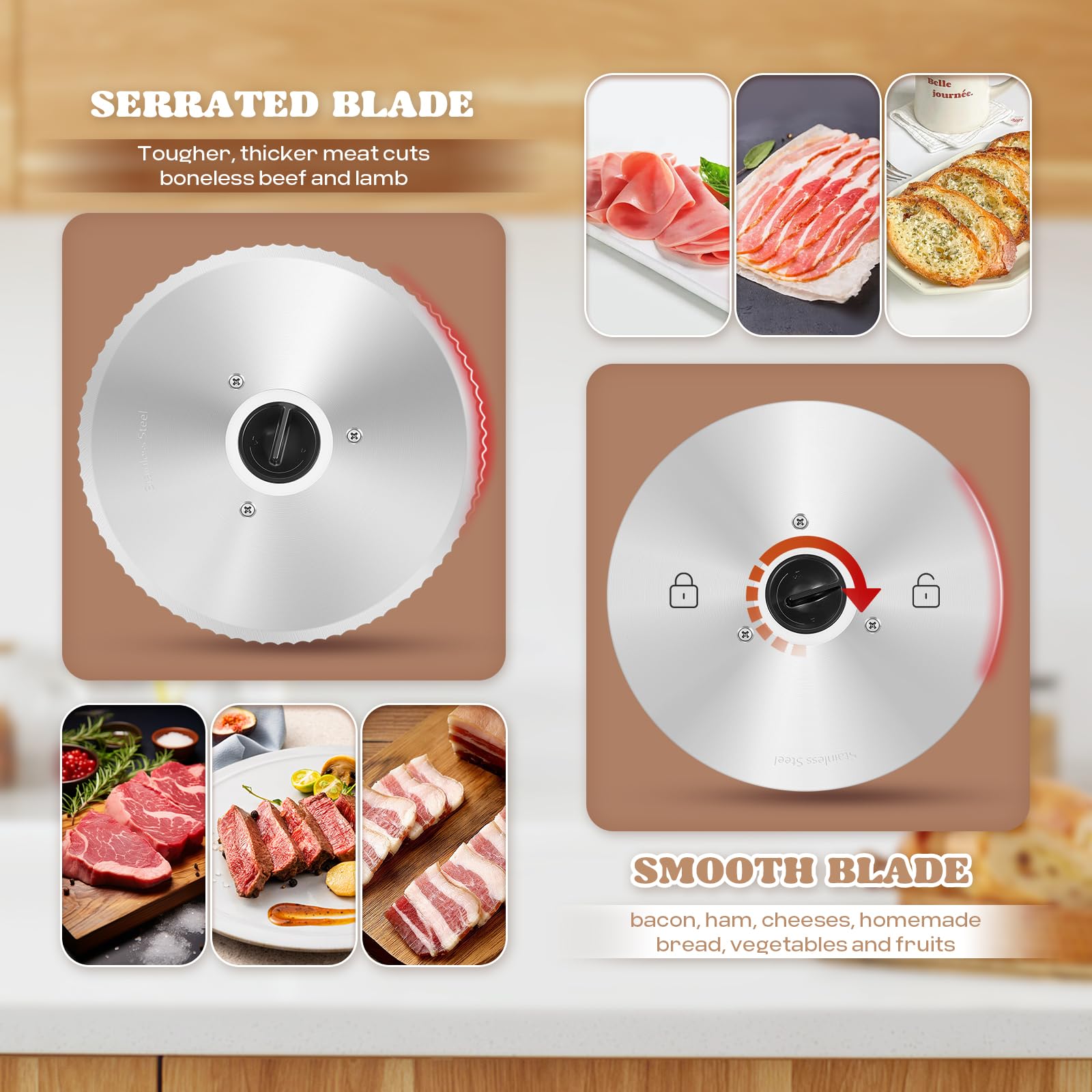 Affettatrice elettrica per carne, con protezione per bambini, spessore regolabile 0-18 mm, doppie lame in acciaio inox da 19,1 cm, per formaggio, verdura, prosciutto