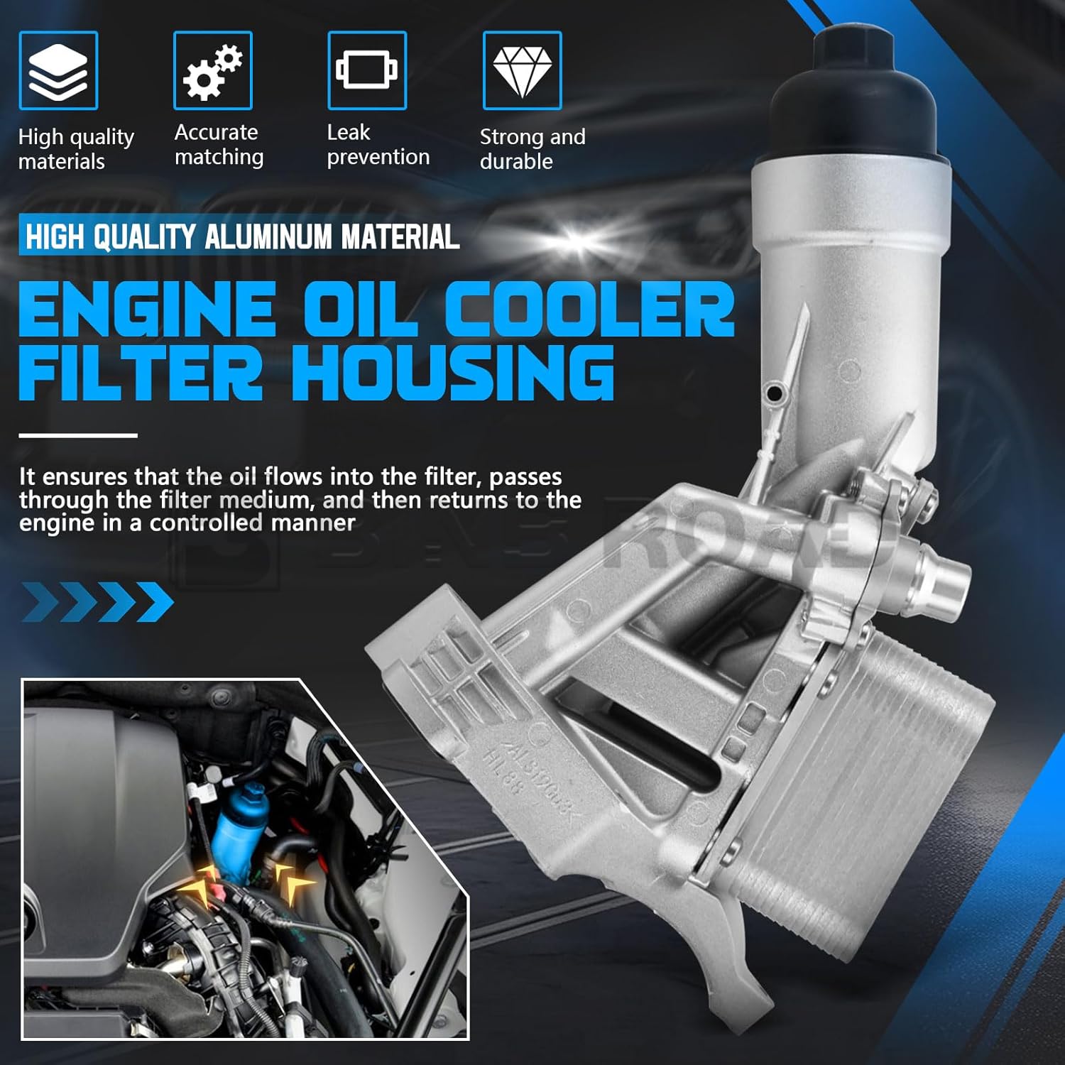 Aluminium Engine Oil Cooler Filter Housing 11428596283 Compatible with BMW 230i 330i 430i 530i X3 X4 F22 F30 G30 G01 G02