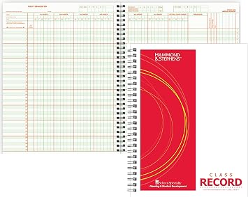 Hammond & Stephens 0633 P Wire-O Bound Class Record Book, 8-1/2 X 11 Inches, 40 Students, 8 Subjects, 9/10 Week, Green/Red