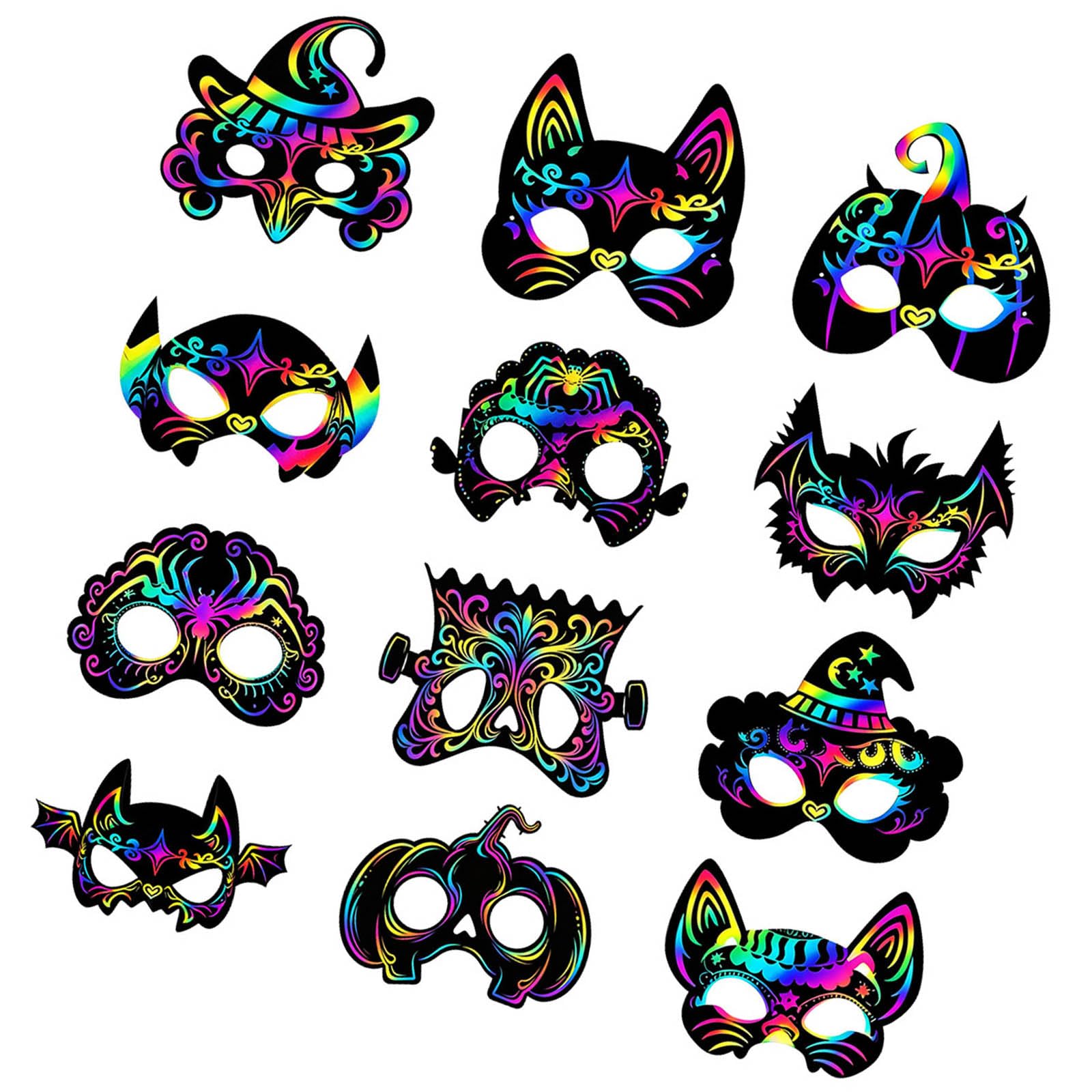 Jazuaiao 12Pcs Halloween Black Rainbow Horror Theme Party for Birthday Halloween Parties and Role Play Event Black Spectrum Disguises