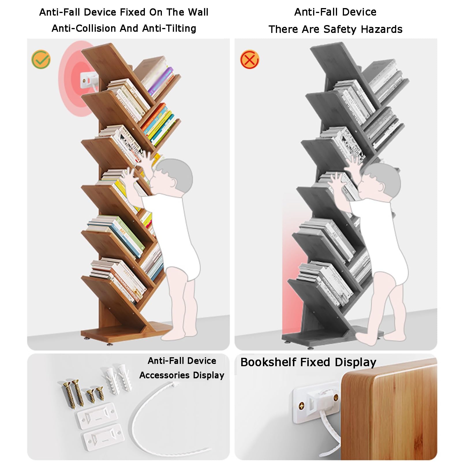 Estantería de bambú para libros, organizador de almacenamiento de varios niveles para sala de estar, dormitorio, oficina en casa, estantes altos para libros y artículos decorativos