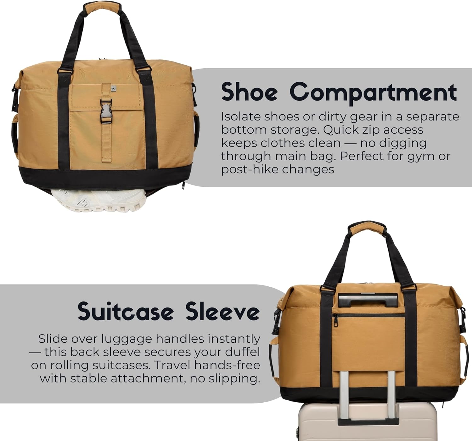 SUNNY BIRD Duffel with Utility Pouch, 40L Weekender Overnight Bag with Shoe Compartment for Travel and Sports (Brown and black) - Image 6