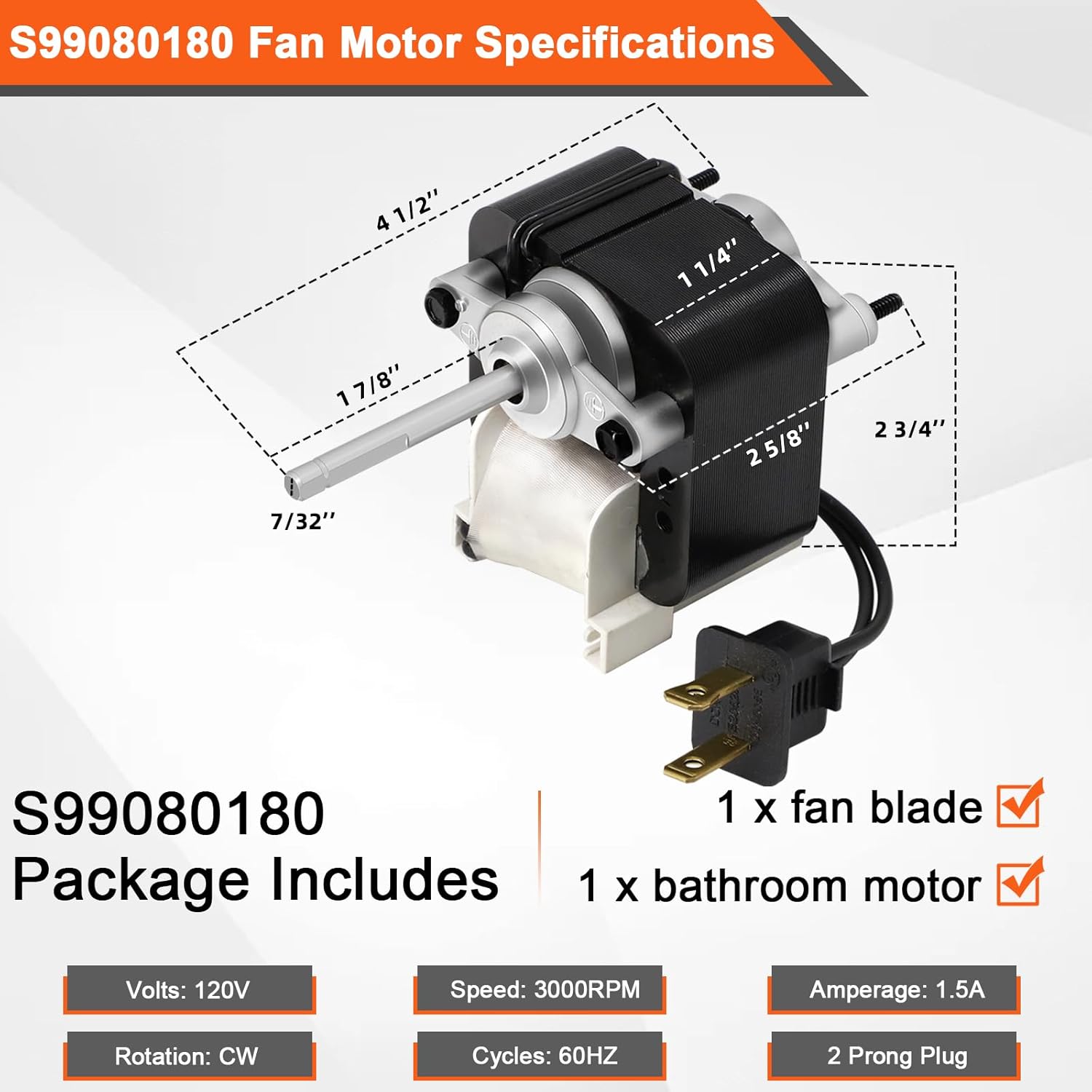 Hiorucet S99080180 Exhaust Fan Motor for Broan Nuton 509S 509 509-C 509S-C 509-A 509-B 509S-A 509S-B 509MG 509MG-A 509SMG-A 509SMG, 509S-C Fan Motor Replacement for S99080180 15557