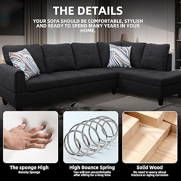 GlasFlength L Shaped Sectional Couch Sofa with Ottoman, Modern Couches for Living Room, Microfiber Facing, Bedroom