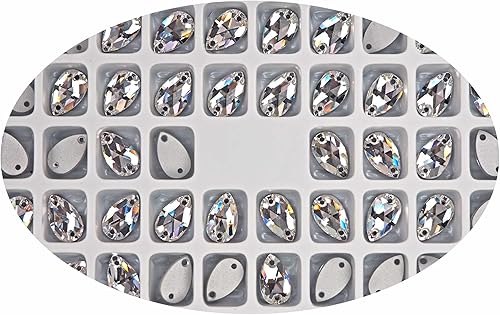 Miniatura 1 de Preciosa Czech MC Pearshape - Piedras para coser con parte trasera plana de 2 agujeros, estilo #438-67-301 laminadas plateadas, tamaño 0.472 x