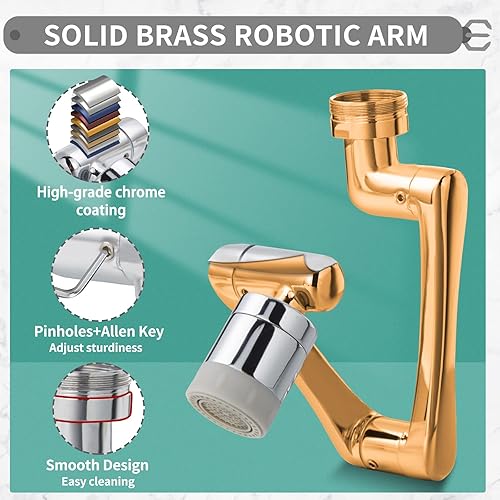 Miniatura 4 de CECEFIN Extensor de grifo giratorio de 1080, extensión doble, aireador de grifo robótico giratorio de brazo largo para baño, fregadero de cocina,