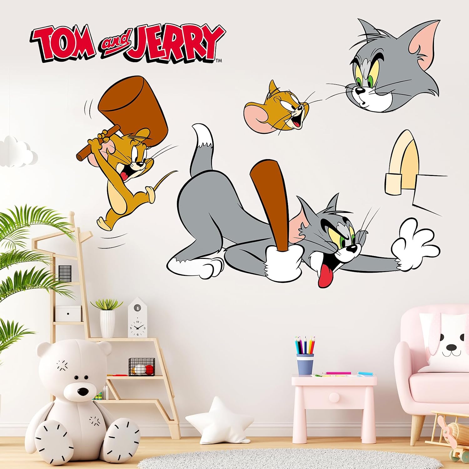 Tom and Jerry Wall Stickers for Kids Room, Removable Cartoon Vinyl Decals