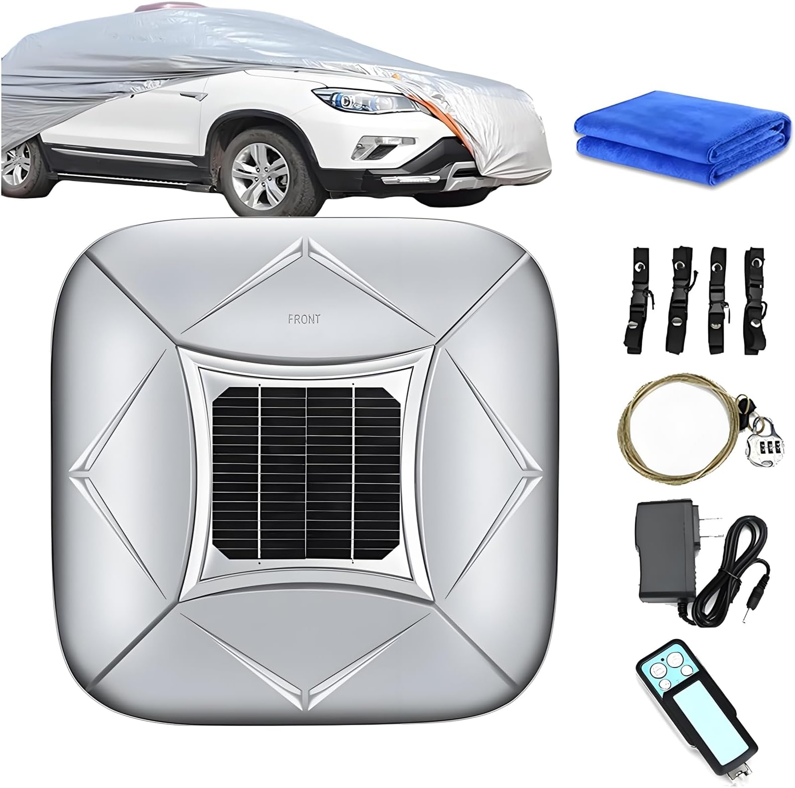 Car Cover Solar Charging with Remote Control,Fully Automatic Outdoor Portable Sunproof Sun Shade Canopy,Intelligent Electric Shrinkage Car Window Covers (Silver, YL)