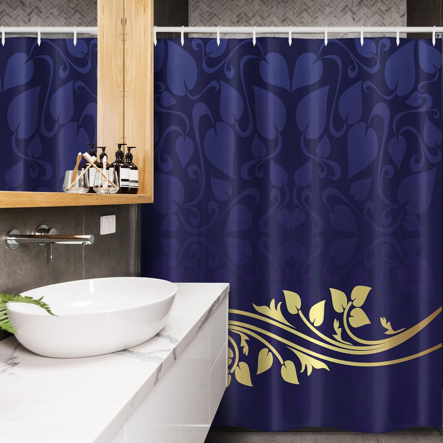 Ambesonne Floral Stall Shower Curtain, Romantic Royal Leaf Pattern Yellow Colored Blossoming Branch Leaves, Fabric Bathroom Decor Set with Hooks, 54" W x 78" L, Indigo Purple