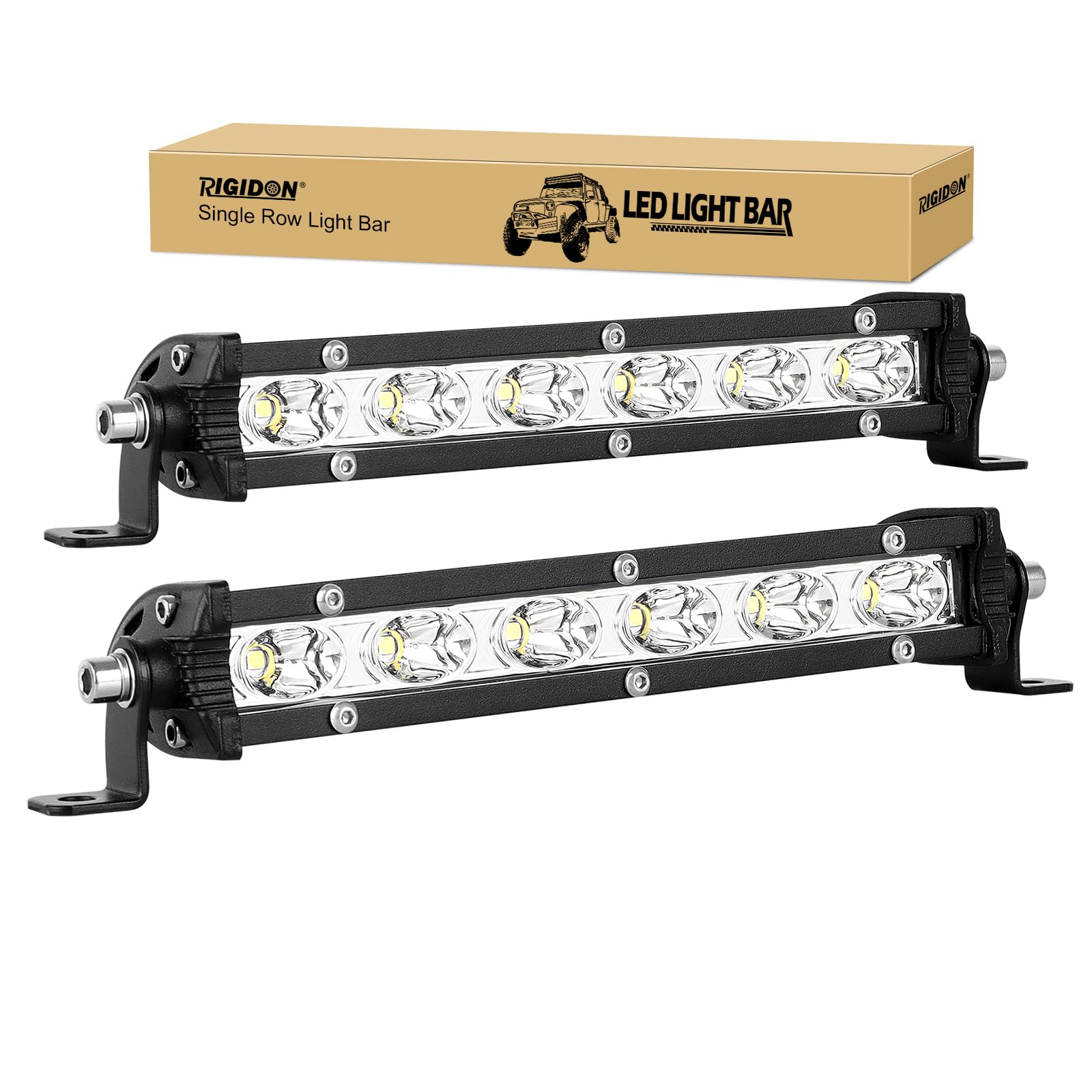 RIGIDON 2 sztuki 18 cm 30 W punktowa lista świetlna LED do samochodu, pojedyncza rzędowa super cienka lista świetlna LED, 12 V 24 V reflektory do samochodów terenowych ciężarówek SUV UTE ATV 4 x 4
