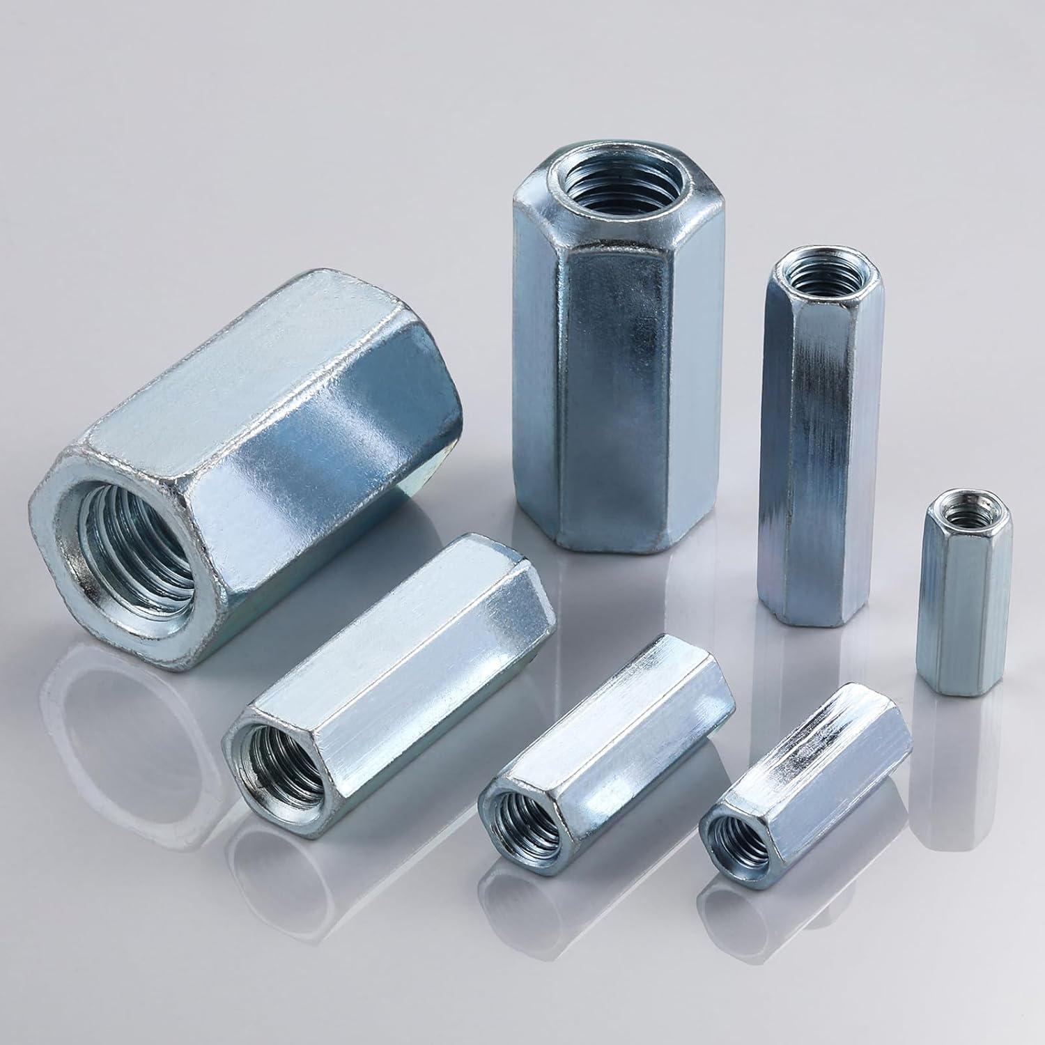 Wensilon(100 pcs) 3/8"-16 Coupling Nuts zinc, Extended Hexagon Plated Steel Rod Coupling Nuts