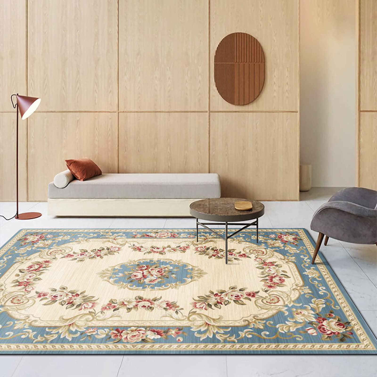 Tapis d'intérieur traditionnel abstrait en peluche dense et finitions soignées