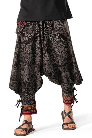 Hipie Harem Pants for Men Cotton Low Crotch Printed Baggy Bohemian Yoga Pajama Pant (Regular Fit)