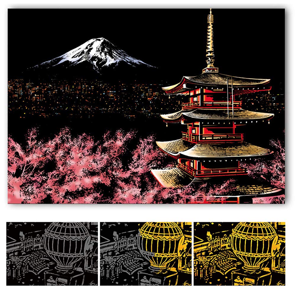 Scratch Art, Scratch Art Paper DIY Night View Scratchboard for Adult and Kids,Size 11.2''x16'' (Mount Fuji)