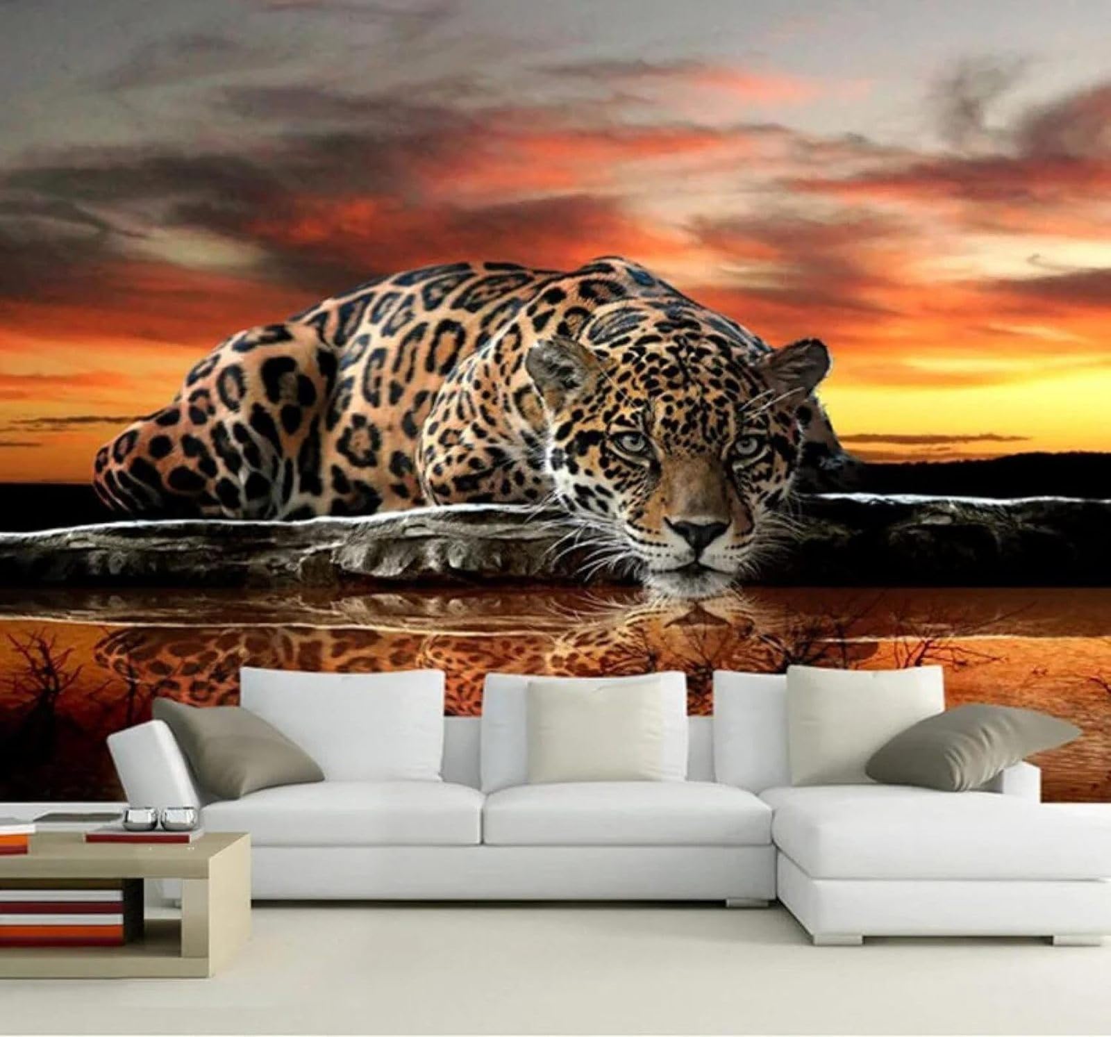 XLMING Aesthetic Dusk Three Dimensional Animals Leopard 3D Wallpaper Silky Texture Home Study Office Grey Dining Room Sofa Bedroom Living Room TV Backdrop-150cm×105cm