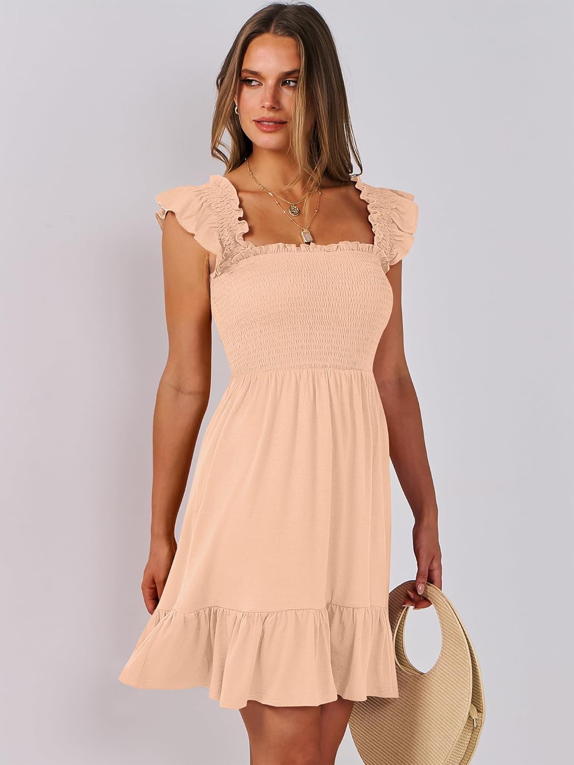 ANRABESS Women's Summer Casual Sleeveless Square Neck Dress 2026 Smocked Ruffle Backless Boho Beach Cute Teen Short Sundress - Image 8