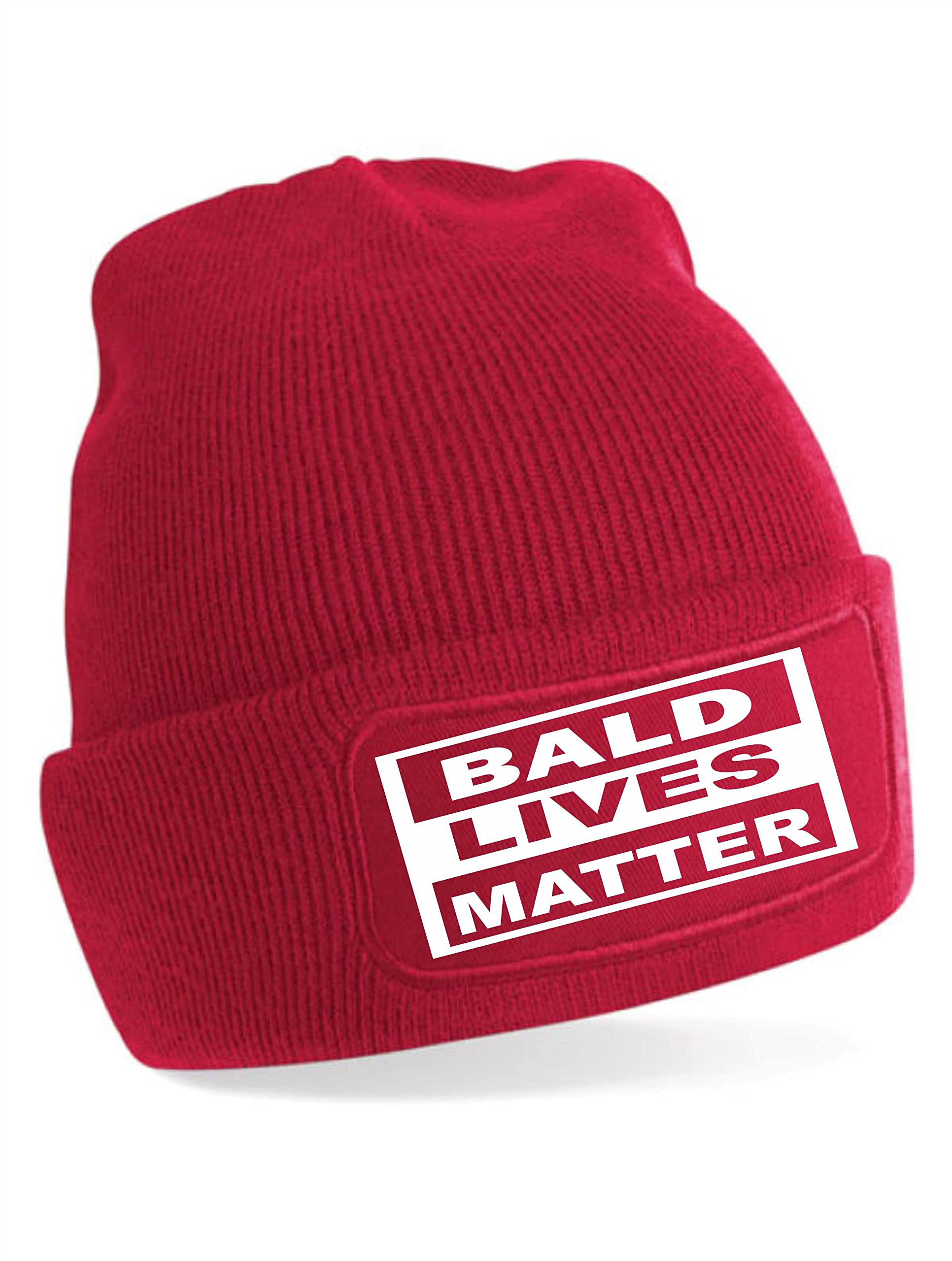 Print4u Women's Red Bald Lives Matter Funny Birthday Gift For Men Fathers Day Beanie Hat