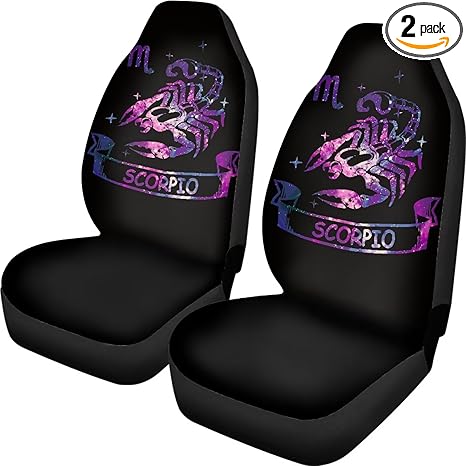 Horeset Scorpio Print Front Car Seat Covers Set, 2-Piece Car Split Cover Thin Elastic Auto Decorative Universal Fit Most Vehicle