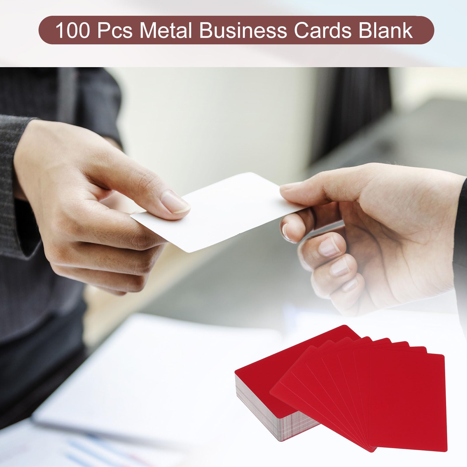 PATIKIL 100 Biglietti Visita Metallo Vuoti, 0.21mm Spessore 3.4x2.1 Pollici Alluminio Laser Incidere, Rosso