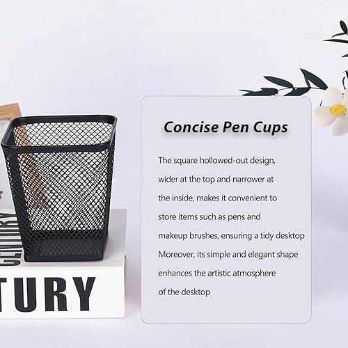 Miniatura 5 de Paquete de 2 soportes cuadrados para lápices, de malla metálica, para escritorio, para cocina, organizadores de escritorio para brochas de maquillaje