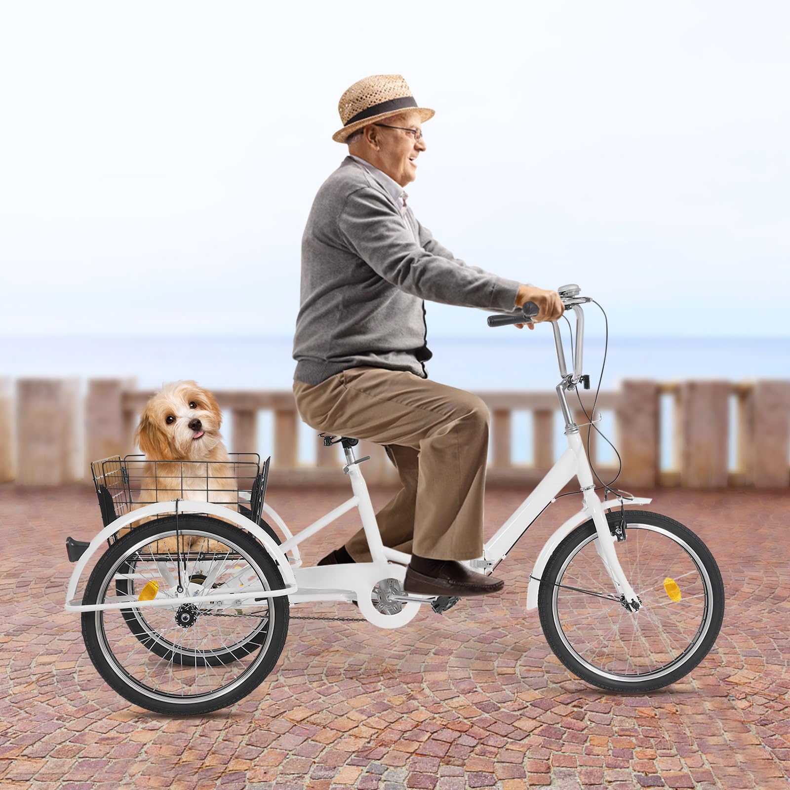 Triciclo pieghevole da 20 pollici, triciclo per adulti, Triciclo per adulti con cestino, per diverse strade