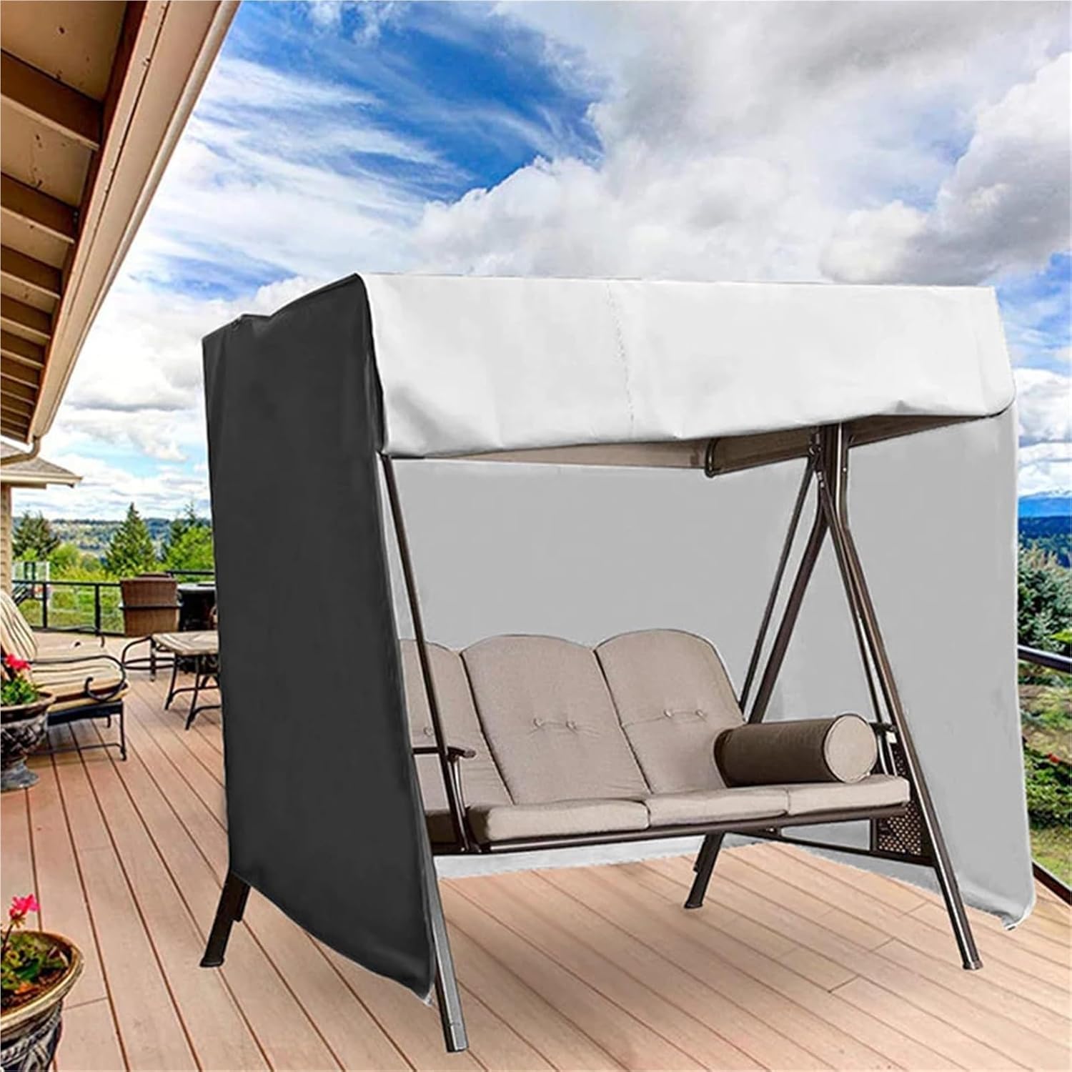 Swing Seat Cover Hanging Chair Cover Swing Cover Terrace Courtyard 3Seat Outdoor Waterproof Patio Hanging Chair Cover Practical(Coffee)