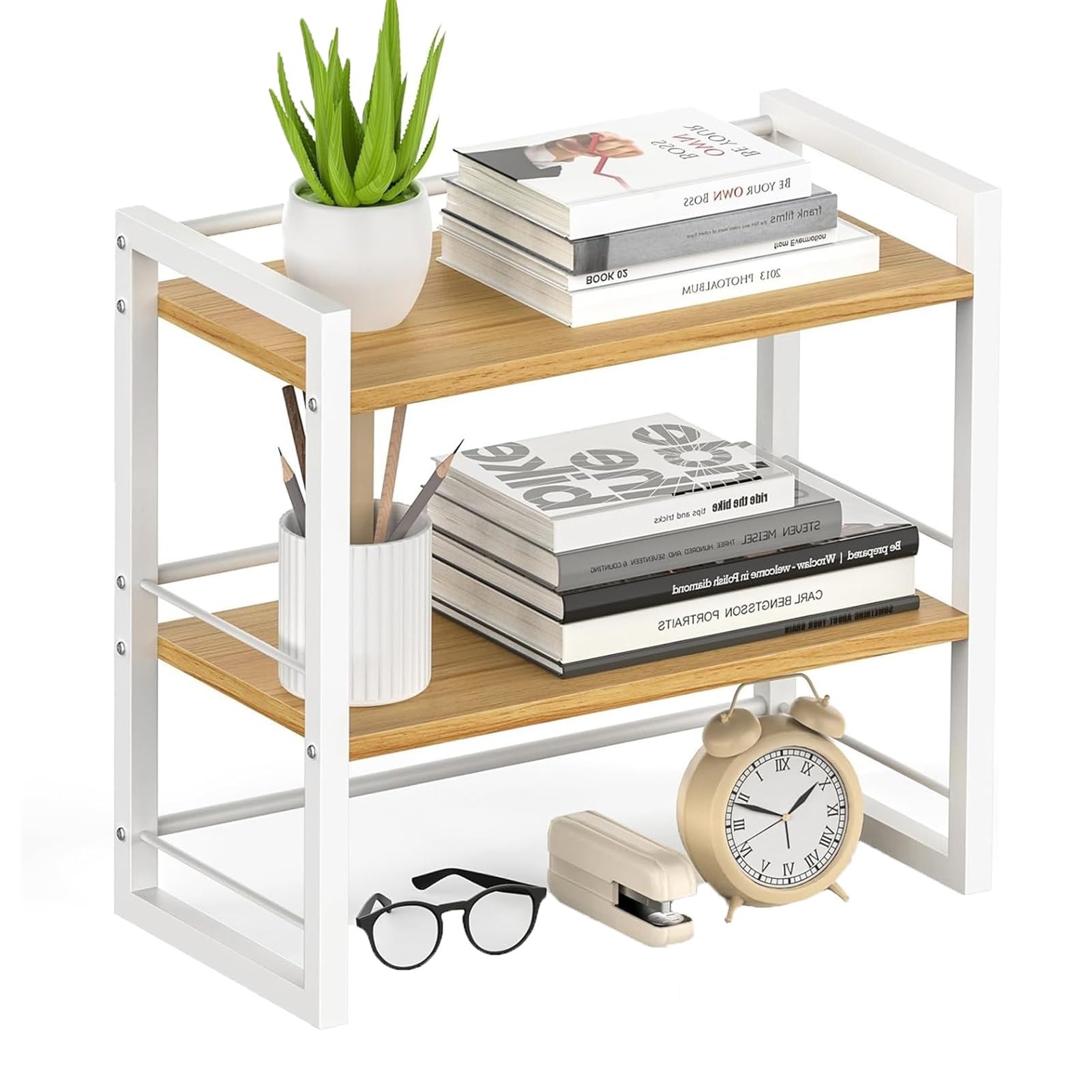 Libreria Multiuso Da Appoggio, Libreria Industriale A 2 Ripiani Per Piccoli Spazi, Libreria Stretta, Organizer Portaoggetti, Facile Da Montare(Black)