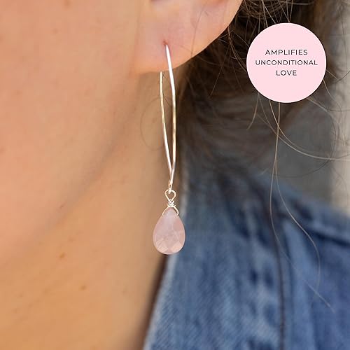 Miniatura 2 de SoulKu Sterling Silver Gemstone Earrings, Handcrafted Gemstone Drop Earrings, Empowerment Jewelry with Healing Crystal, Inspirational Jewelry for