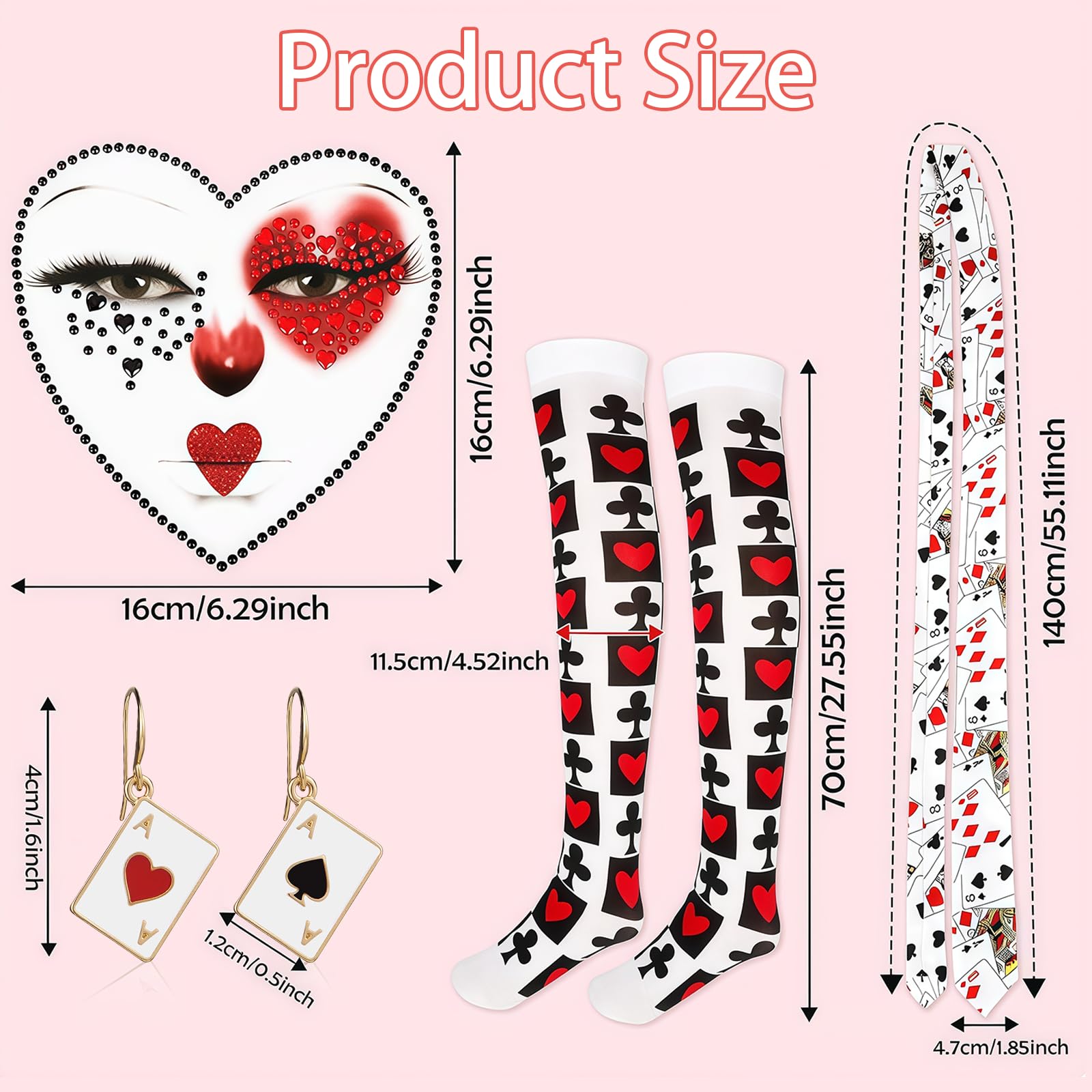 GWAWG Heart Lady Carnival Costume Women's Poker Cards Tie with Earrings, Stockings & Stickers - Image 2