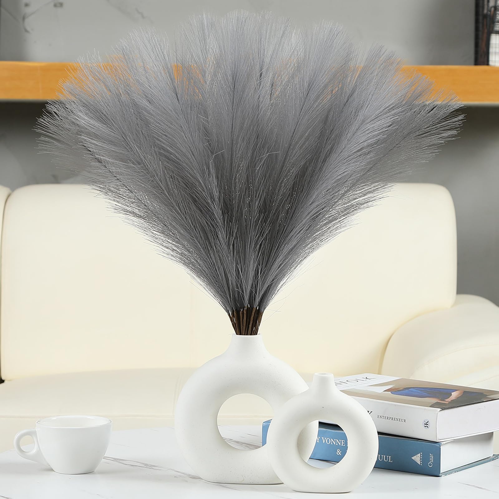 UREYMX Faux Pampas Grass Decor 17.7 Inch 30pcs, Artificial Pampas Grass Fluffy Home Decor, Short Vase Room Decor pompous Grass Flower Arrangement for