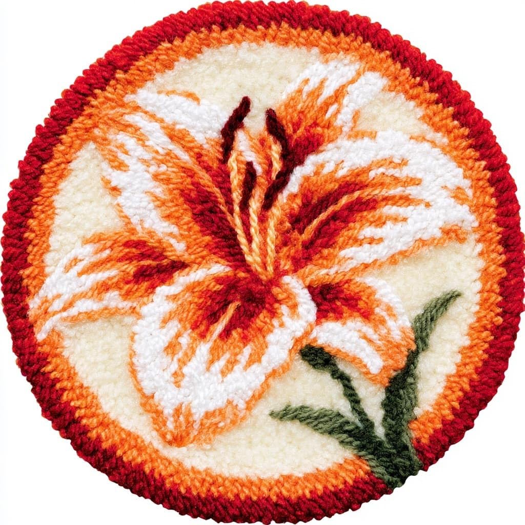 Ambattery Latch Hook Rug Kits-D Round Latch Hook Kits Pre-Printed Rug,Lily Flowers