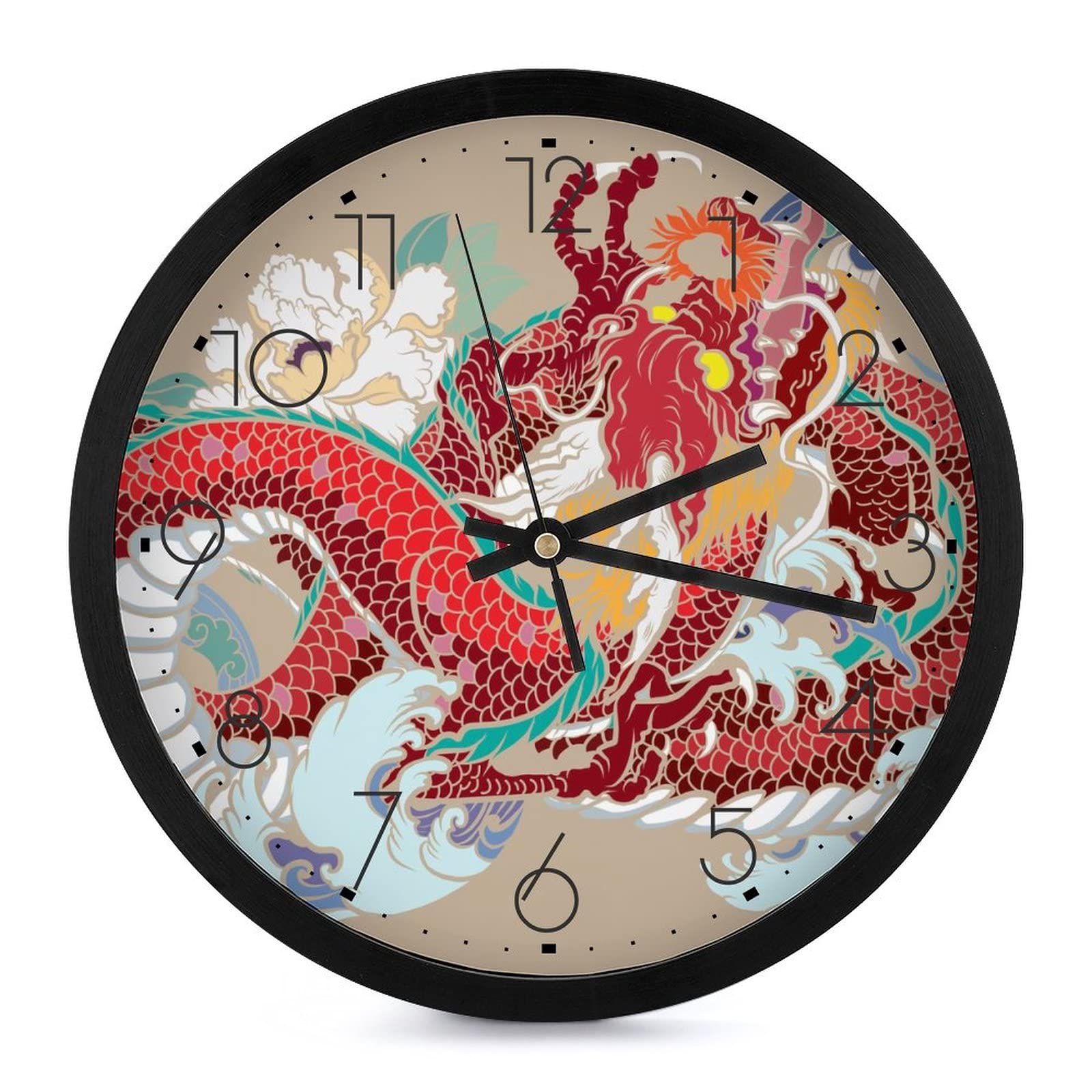 Horloge murale dragon rouge lisible avec grands chiffres