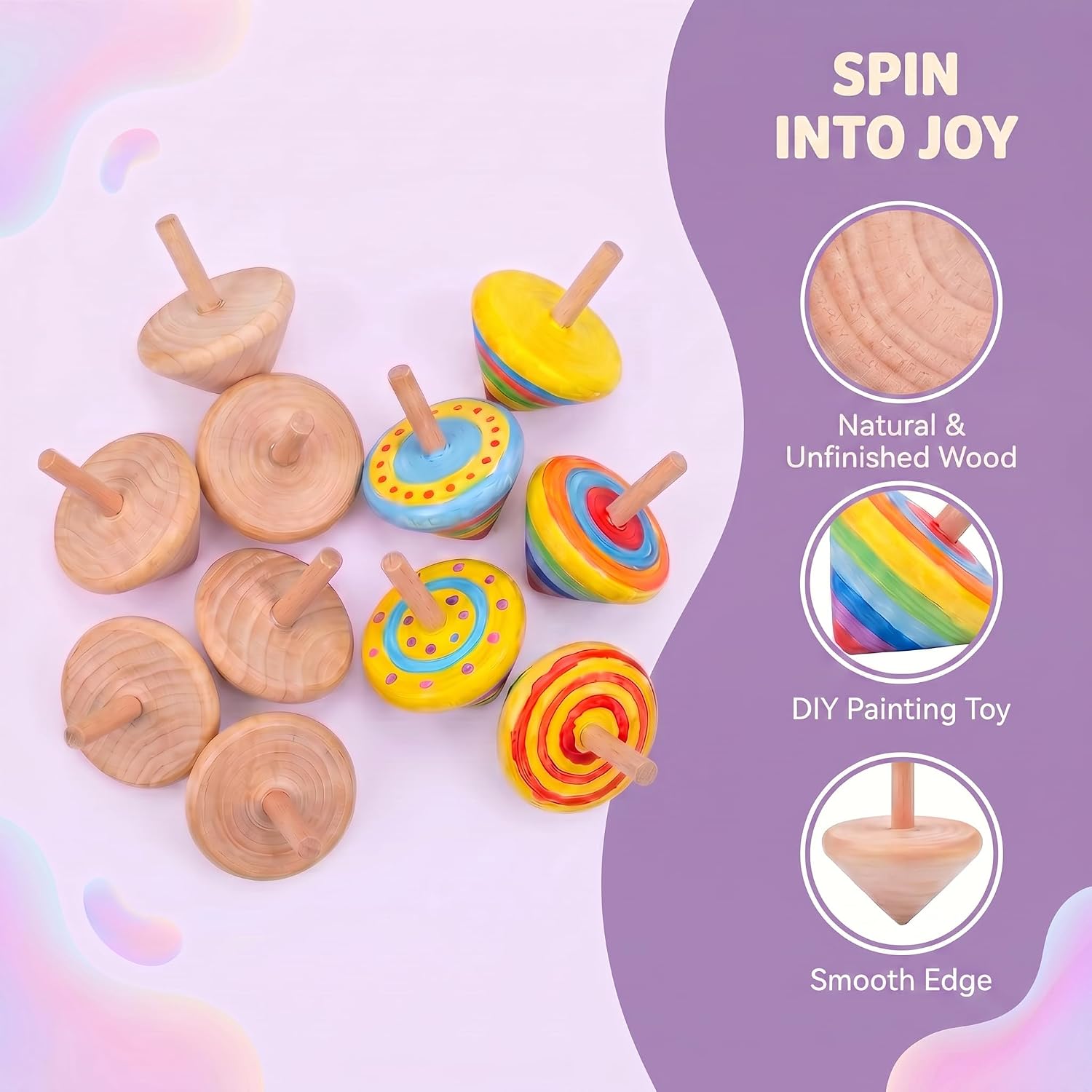 24 Pcs Wooden Spinning Tops - Unfinished DIY Paintable Wood Gyro Toys for Kids - Bulk Party Favors, Creative Craft Playthings for Hand-Eye Coordination, Fine Motor Skills Development