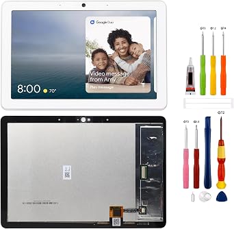 بديل متوافق مع Go-o-gle Home Nest Hub MAX White بدون إطار شاشة LCD شاشة تعمل باللمس مجموعة محول الأرقام مع أدوات الإصلاح