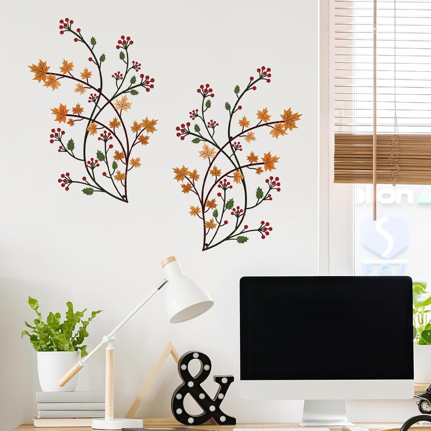 ShxTrade Metal Tree Leaf Wall Decor, Farmhouse Leaf Branch Wall Art