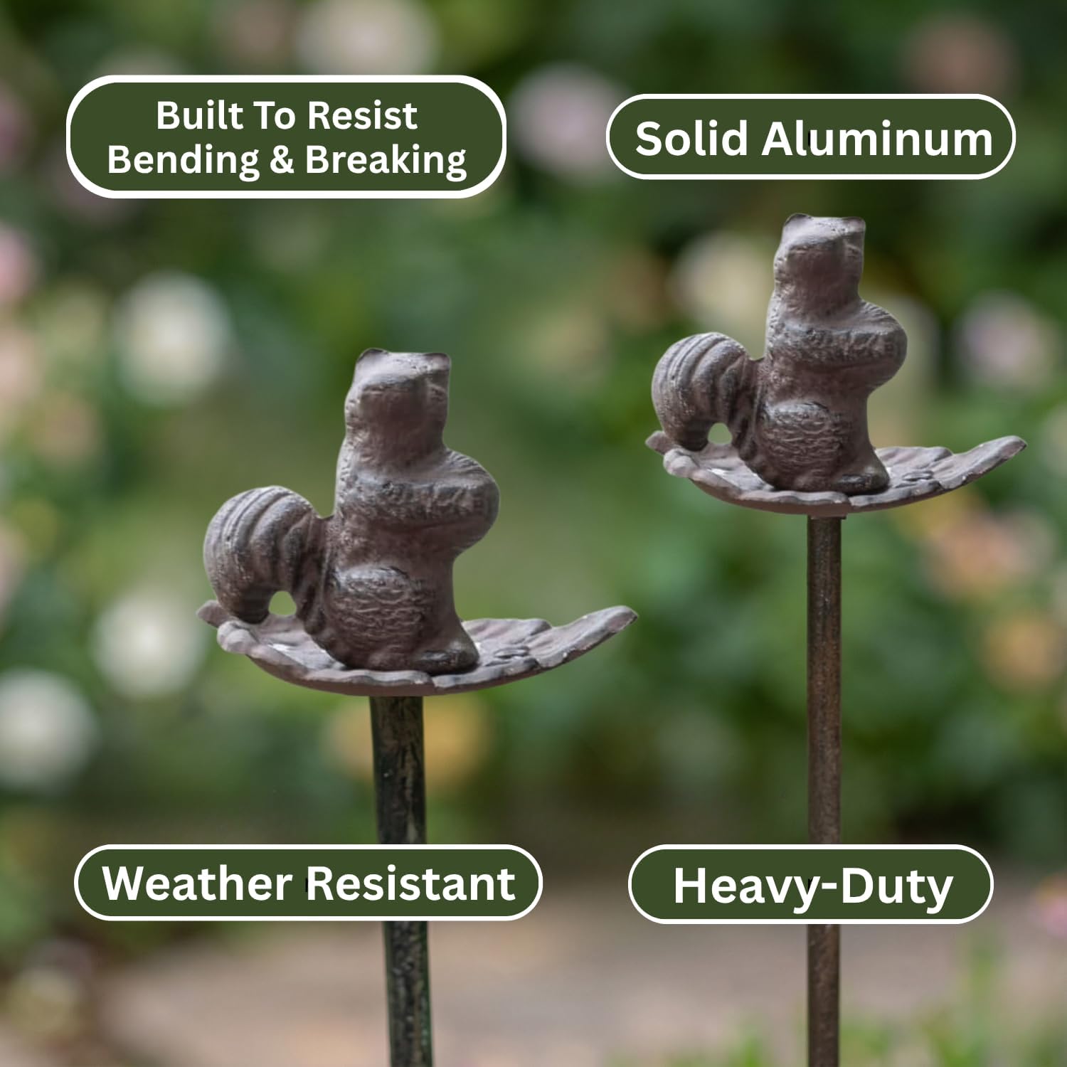 Carvers Olde Iron Decorative Garden Hose Guide Stake – 19" Solid Aluminum Heavy Duty Hose Protector for Landscaping, Flower Beds & Yard Edging - Squirrel