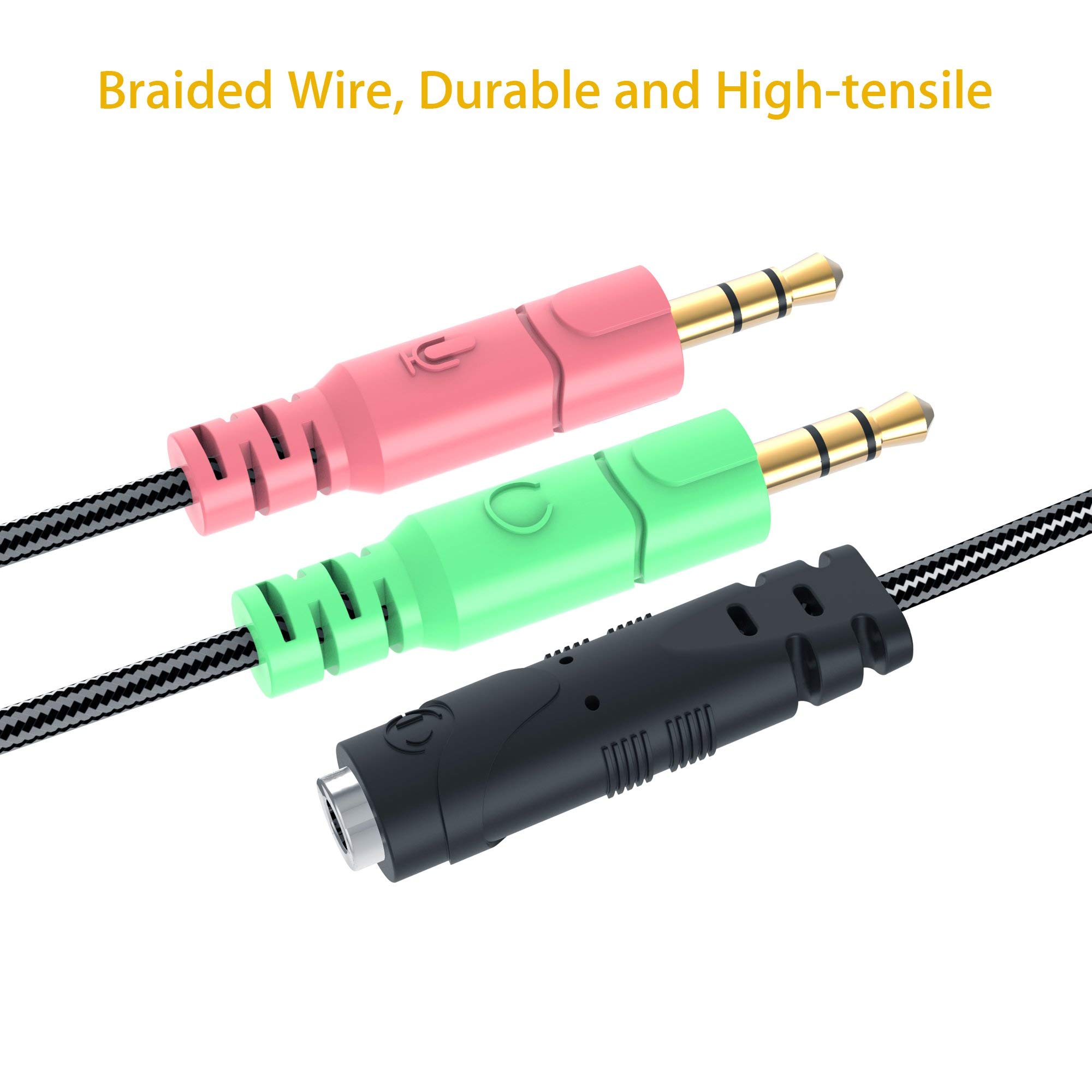 MillSO Adapter kabla jack audio 3,5 mm - 1 x 3,5 mm gniazdo 4 pozycje 2 x 3,5 mm 3 pozycje wtyczki do komputera, zestaw słuchawkowy do gier PS4-100 cm, czarny