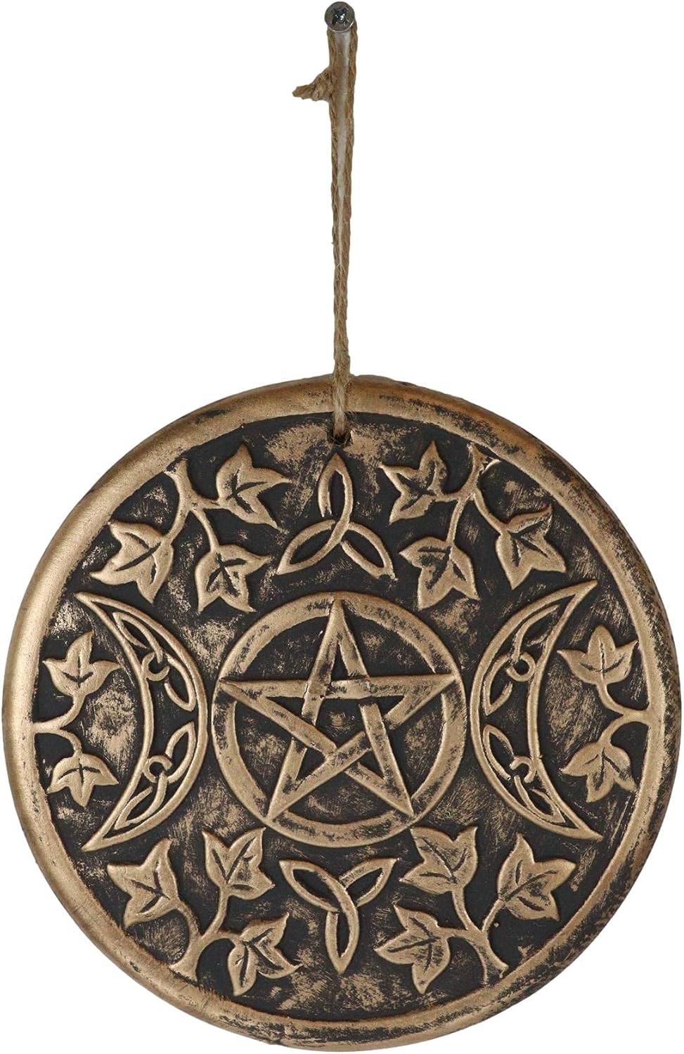 Ebros Gift Wicca Occult Sacred Triple Moon Goddess Lunar Cycle Pentagram Pentacle Round Medal Wall Decor Hanging Plaque 8" Diameter Wiccan Occultic New Age Metaphysical Symbol