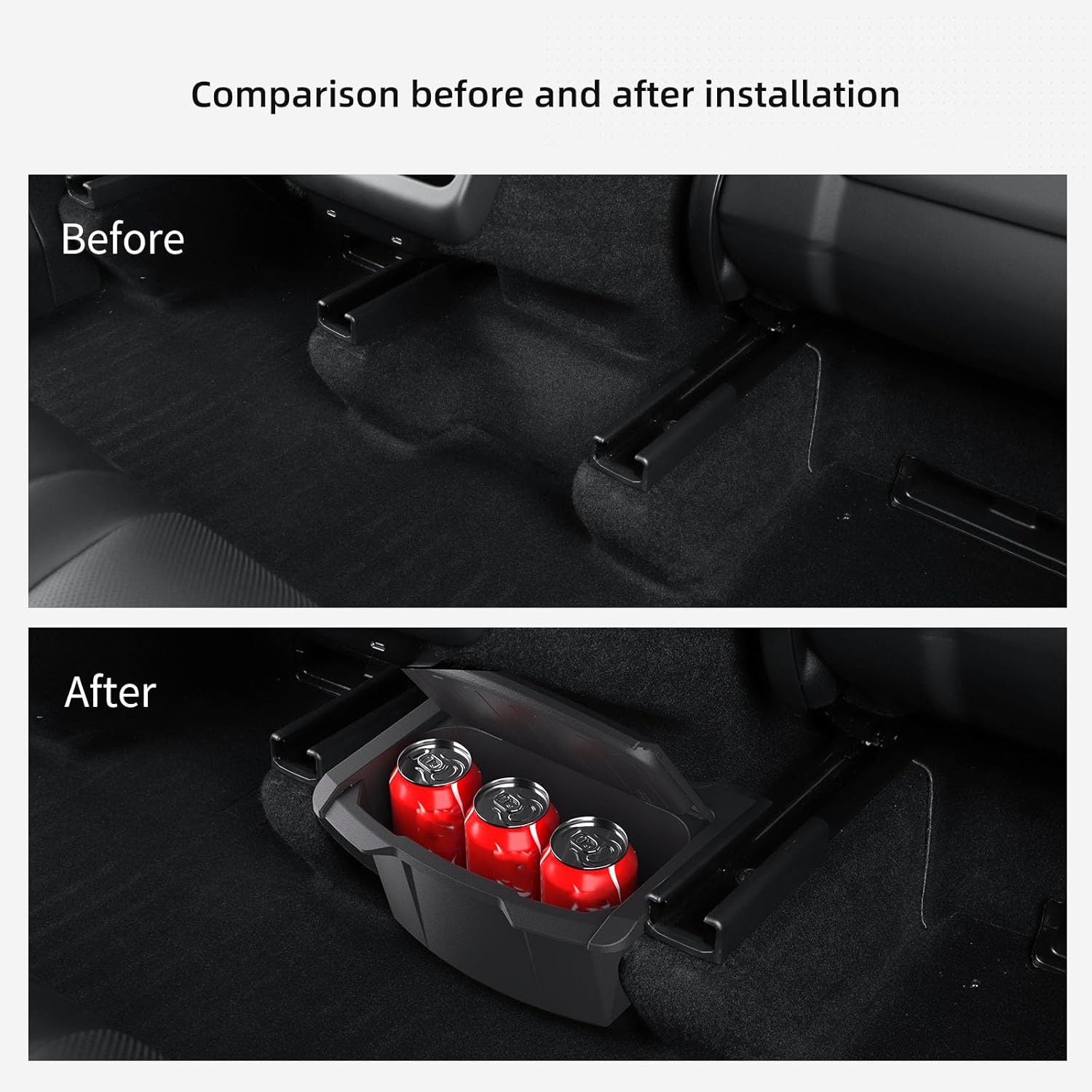 Rear Center Console Floor Storage Organizer Box for Tesla Model Y Juniper 2025 2026,Black TPE Car Accessory with Anti-Slip Lid,Backseat 2nd Row Seat Organizer Bin