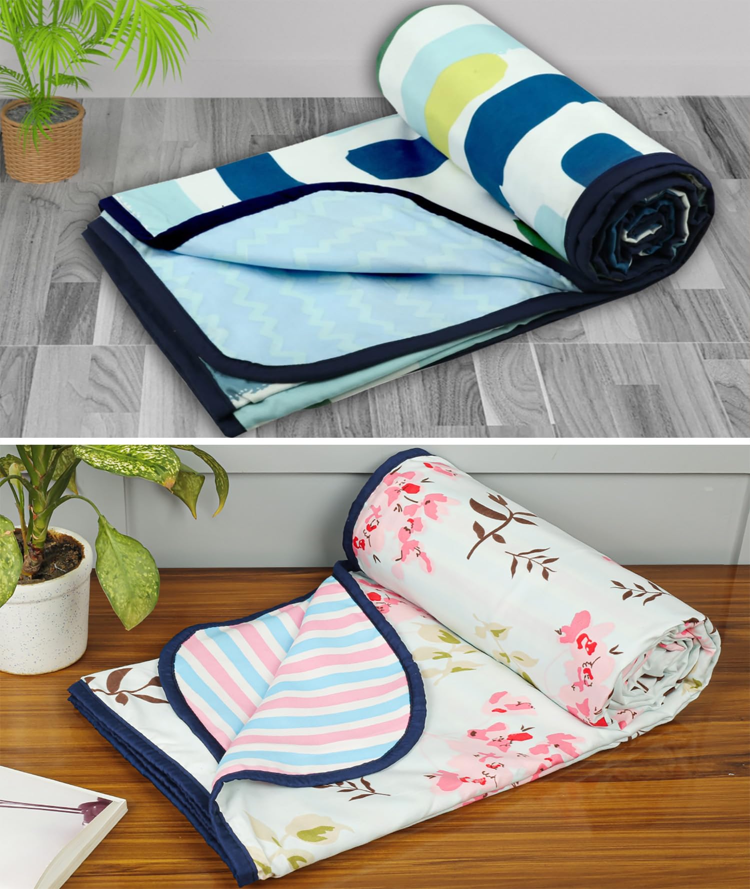 BSB HOME Pure Cotton 120 GSM Reversible Soft Lightweight Printed Single Bed Blanket/AC Dohar/Skin Friendly Dohar- Pack of 2 (152 x 225 cm-Light Green White & Pink)-image-18