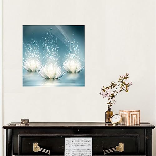 Miniatura 18 de Calcomanías murales de flores de loto blanco, calcomanías de pared personalizadas con flores florales, calcomanías de vinilo para mural con citas