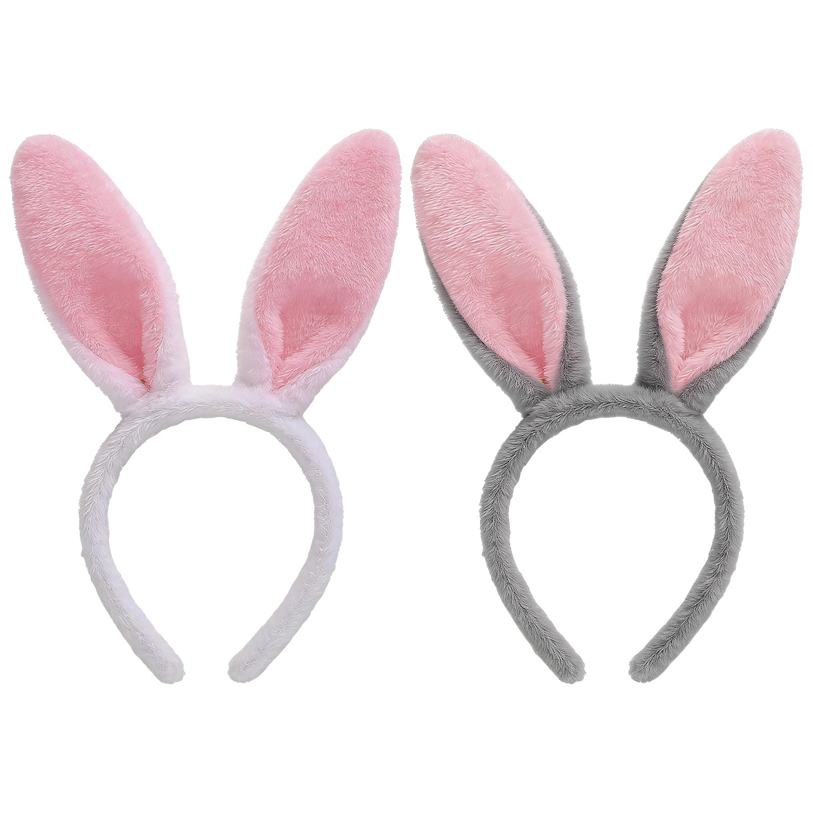 2 Stück Hasen Haarreif mit Hasenohren Stirnband, Plüsch Hase Ohren Haarbänder, Niedliche Hasenohrens Party Stirnband, Oster Hasenohren, Bunny Zubehör Tier Kostüm Set für Ostern Karneval Party