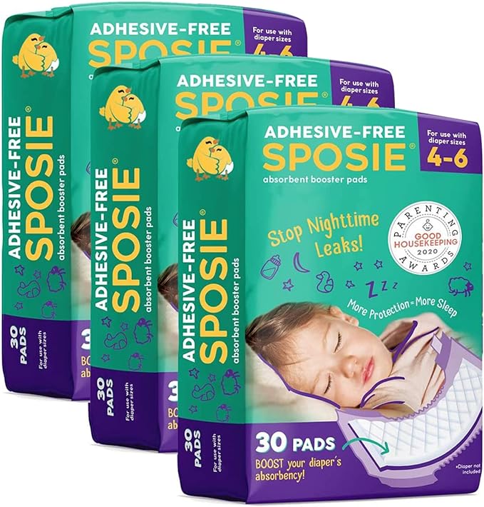 Sposie Overnight Diaper Booster Pads, 90 ct, No Adhesive for Easy Repositioning, Helps Stops Nighttime Leaks, Fits Diaper Sizes 4-6