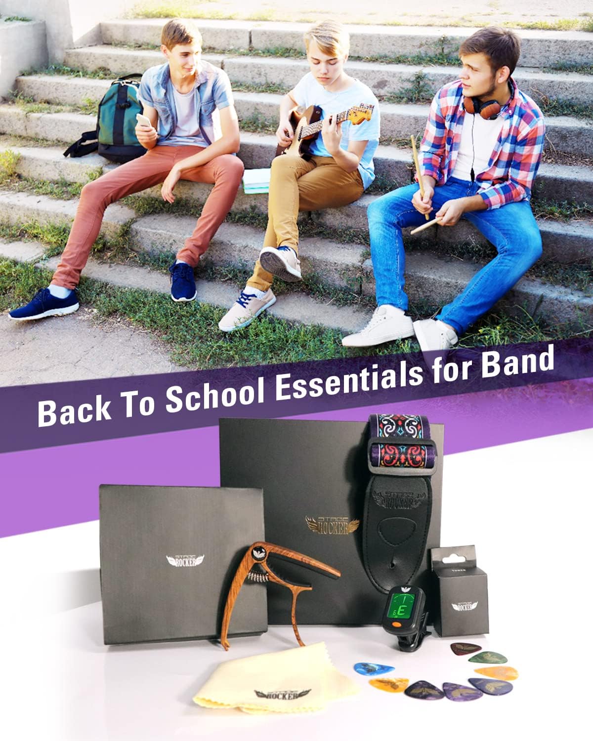 Stage Rocker Adjustable Low-profile Microphone Stand + Guitar Accessories Gift Box (Premium Guitar Strap)